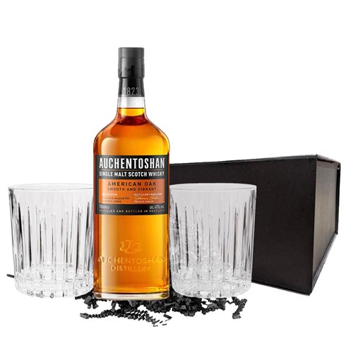 Auchentoshan American Oak Single Malt Whisky 70cl And Nouveau Tumblers Gift Set